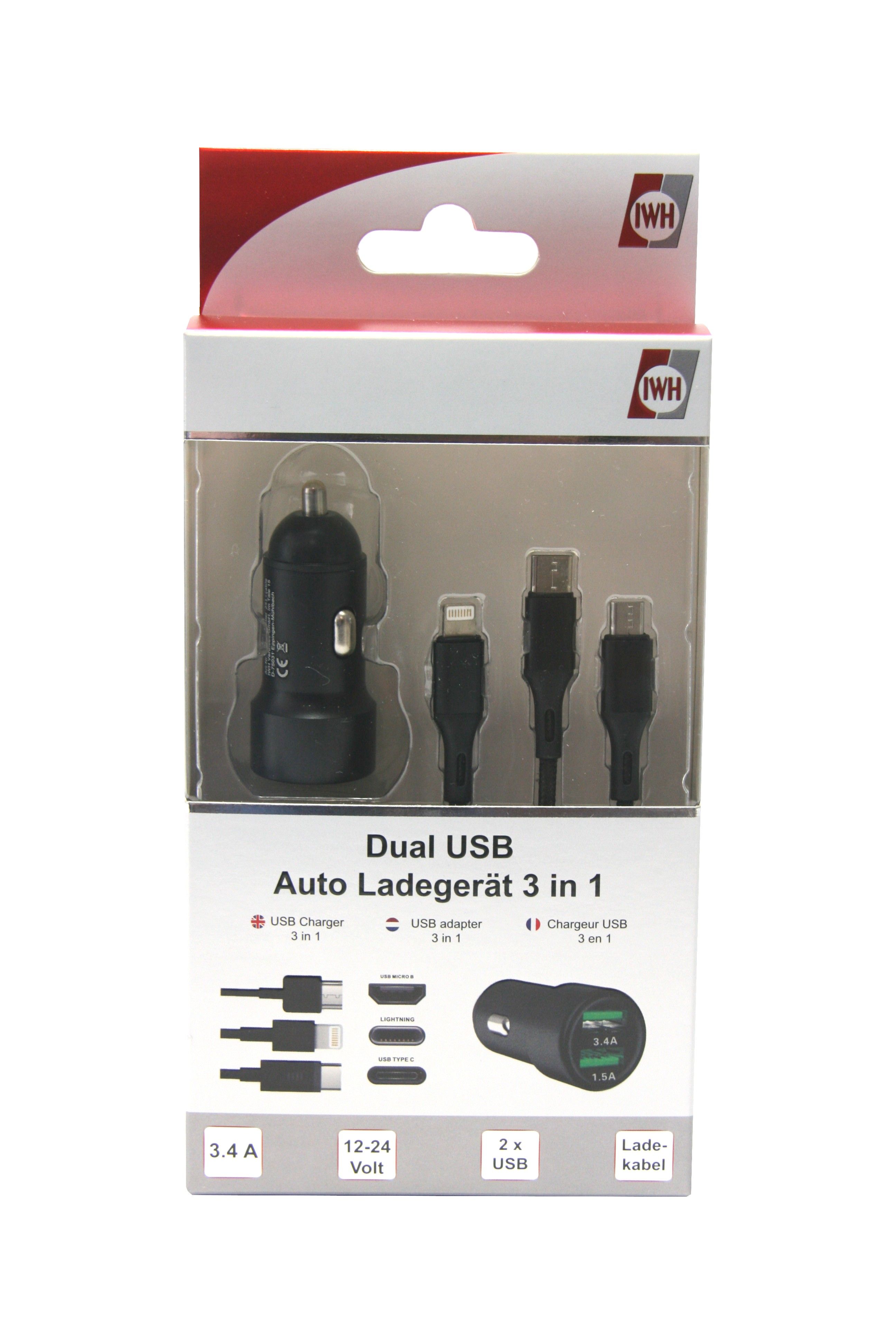 Dual USB Auto Ladegerät 3IN1 12/24V / 1,5A+3,4A