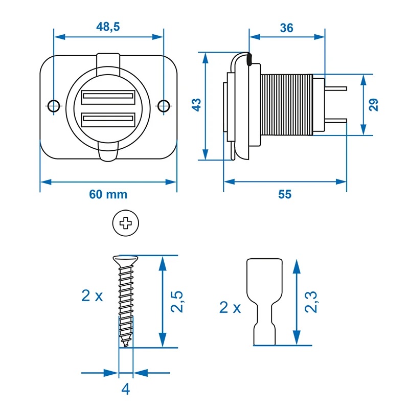 USB Doppel-Einbau-Steckdose 12/24 Volt