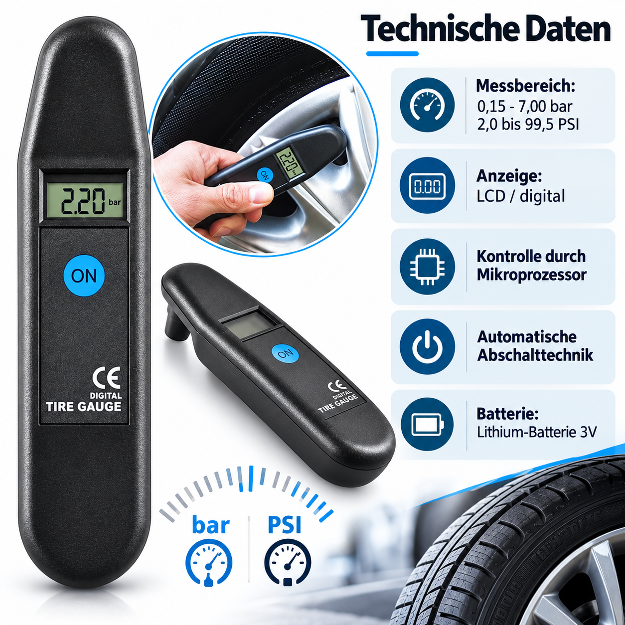 Digitaler Reifendruckprüfer