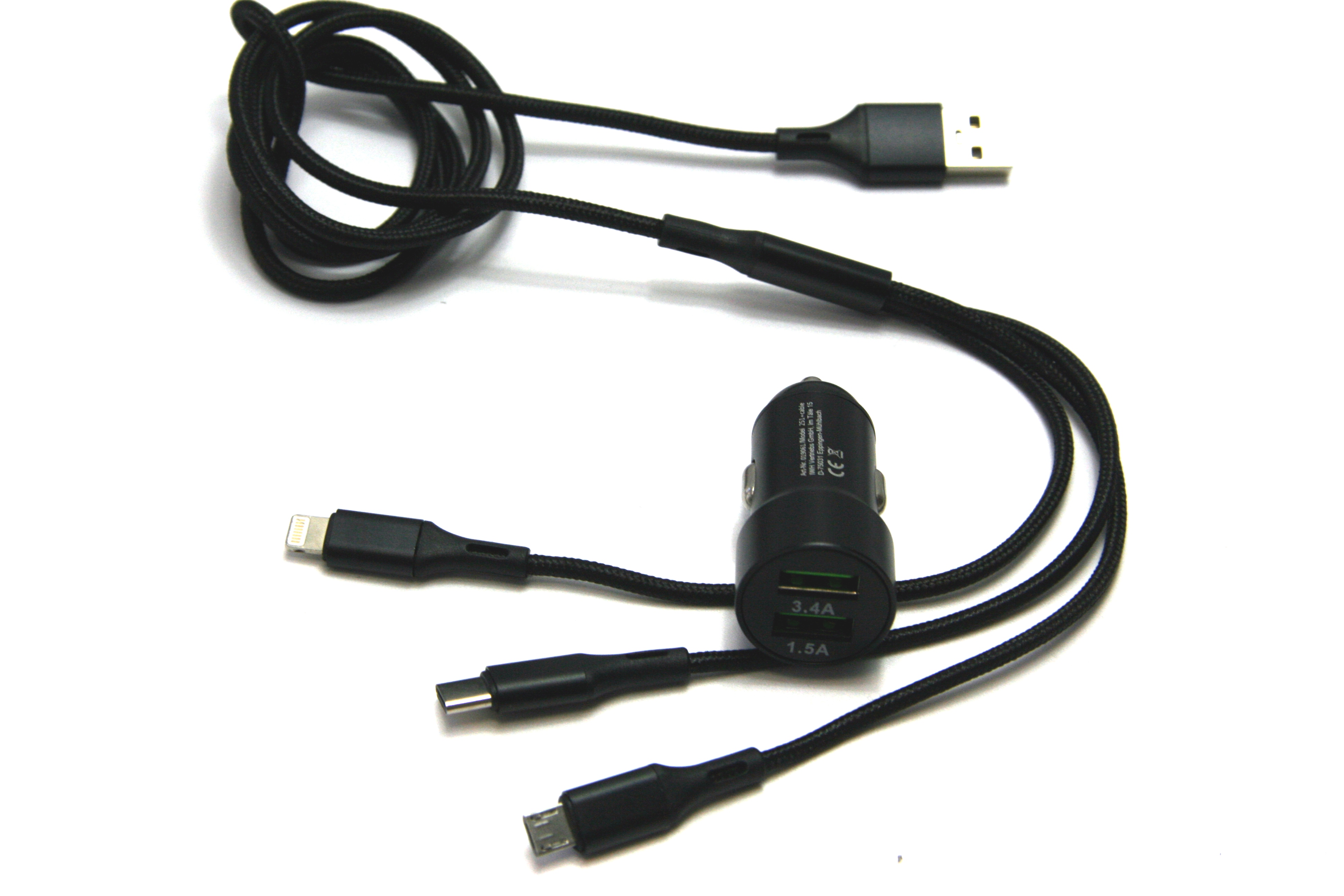 Dual USB Auto Ladegerät 3IN1 12/24V / 1,5A+3,4A
