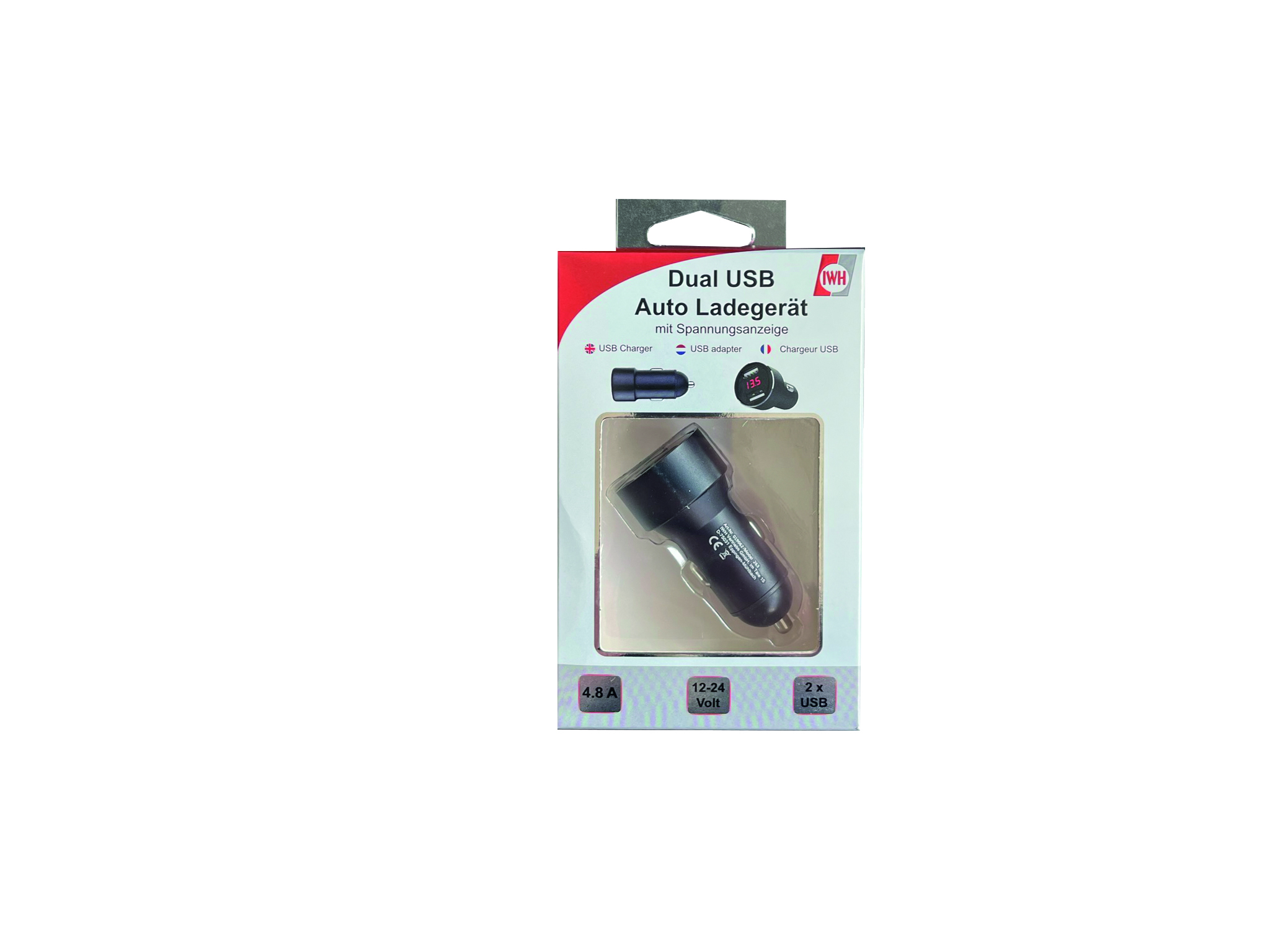 DUAL USB Auto Ladegerät 2 x 2,4 A mit Spannungsanzeige